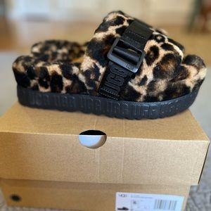 NEW UGG Fluffita Slides Panther Print Carmel Black Women’s Size 6